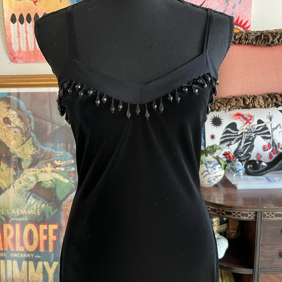 Vintage 90s betsey johnson black velvet beaded slip dress size medium - Picture 3 of 4